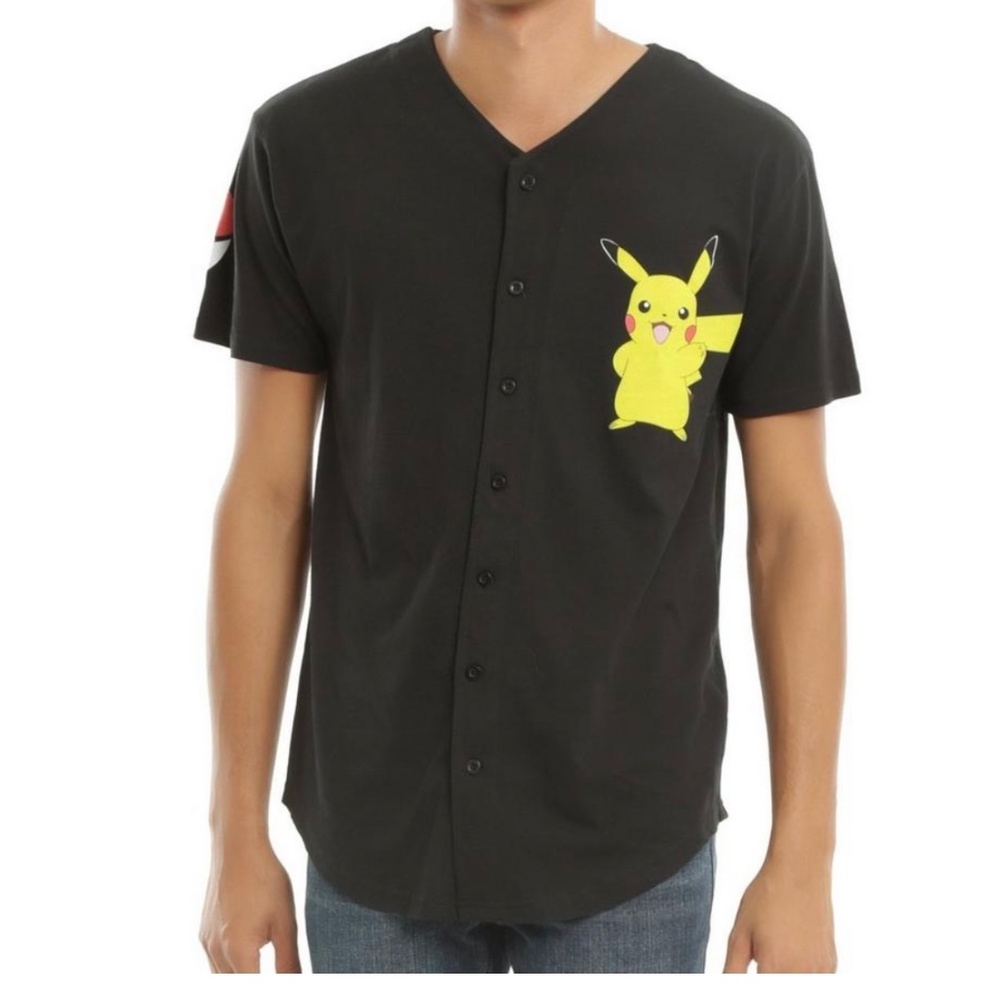 NEW Pokemon Pikachu 025 Sleeve Button Up Double Sided Baseball Jersey Shirt M/L